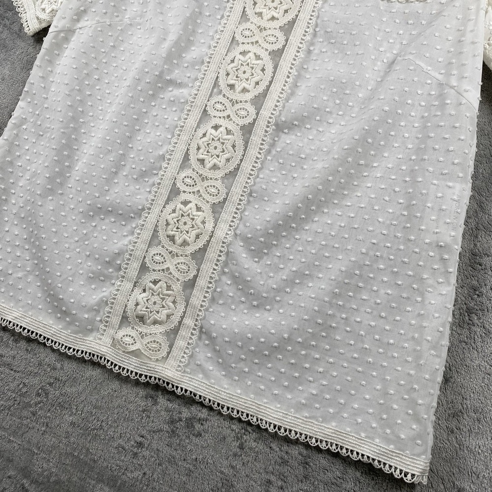 Andrew GN Top Womens Sz 6 FR 38 White Semi Sheer Blouse Lace Cotton Silk France - Picture 2 of 13